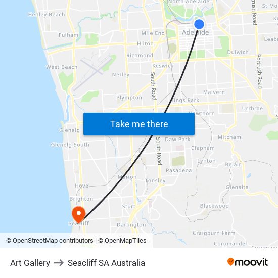 Art Gallery to Seacliff SA Australia map
