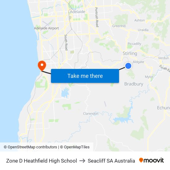 Zone D Heathfield High School to Seacliff SA Australia map