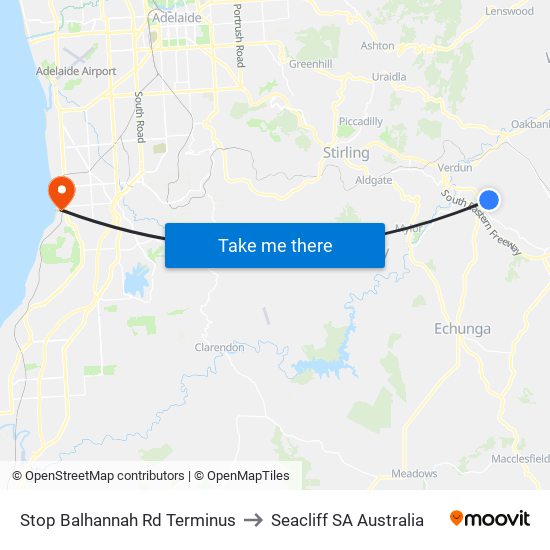 Stop Balhannah Rd Terminus to Seacliff SA Australia map