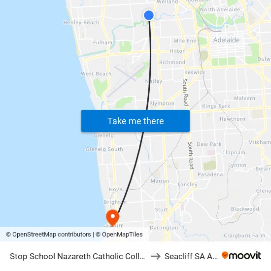 Stop School Nazareth Catholic College Middle Years to Seacliff SA Australia map