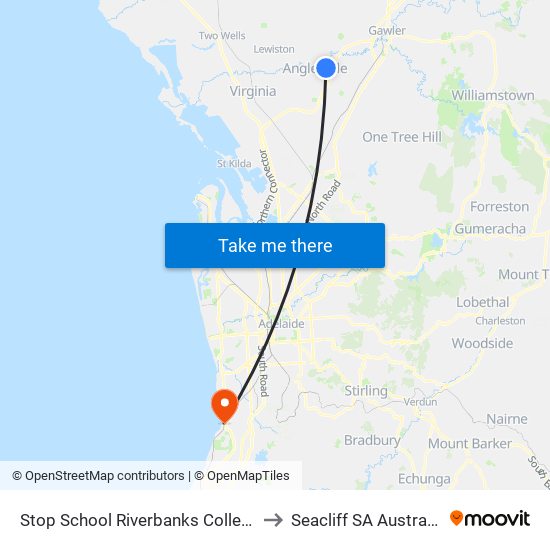 Stop School Riverbanks College to Seacliff SA Australia map