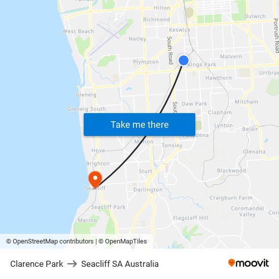 Clarence Park to Seacliff SA Australia map