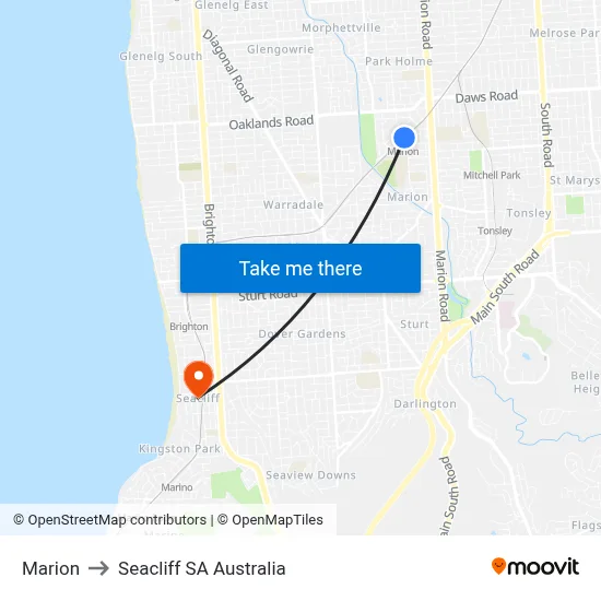 Marion to Seacliff SA Australia map