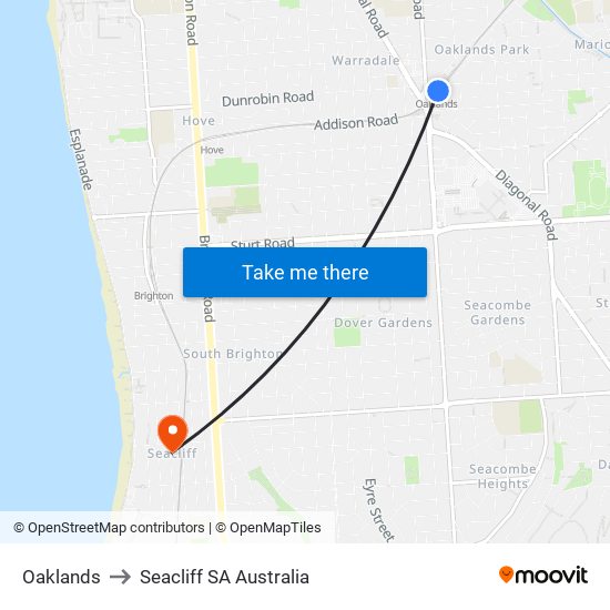 Oaklands to Seacliff SA Australia map
