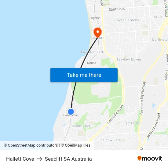 Hallett Cove to Seacliff SA Australia map
