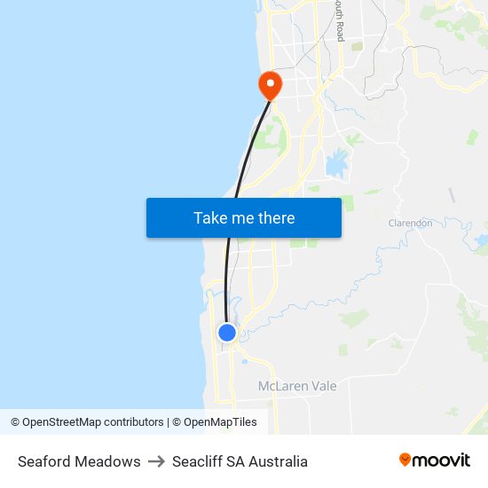 Seaford Meadows to Seacliff SA Australia map