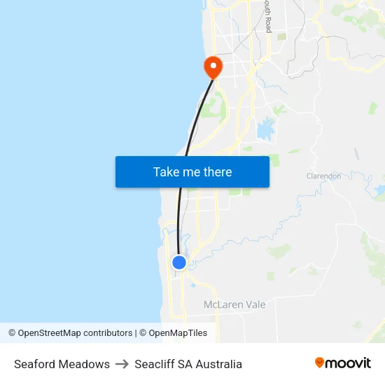 Seaford Meadows to Seacliff SA Australia map