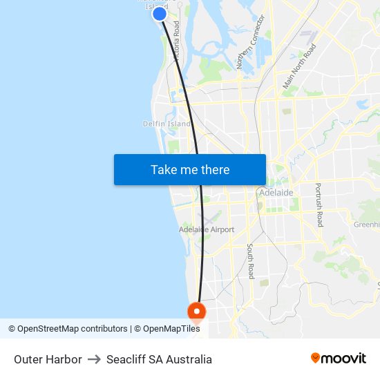 Outer Harbor to Seacliff SA Australia map