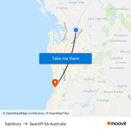 Salisbury to Seacliff SA Australia map
