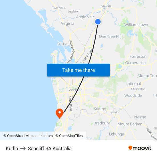 Kudla to Seacliff SA Australia map