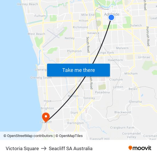 Victoria Square to Seacliff SA Australia map