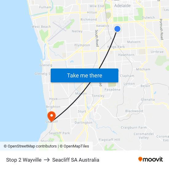 Stop 2 Wayville to Seacliff SA Australia map