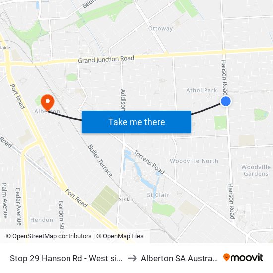 Stop 29 Hanson Rd - West side to Alberton SA Australia map