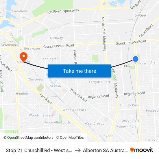 Stop 21 Churchill Rd - West side to Alberton SA Australia map