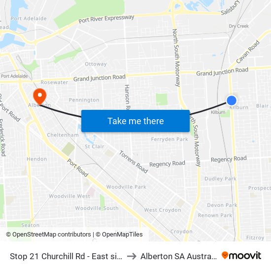 Stop 21 Churchill Rd - East side to Alberton SA Australia map