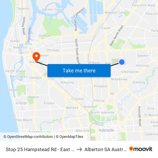 Stop 25 Hampstead Rd - East side to Alberton SA Australia map