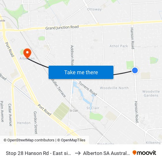 Stop 28 Hanson Rd - East side to Alberton SA Australia map
