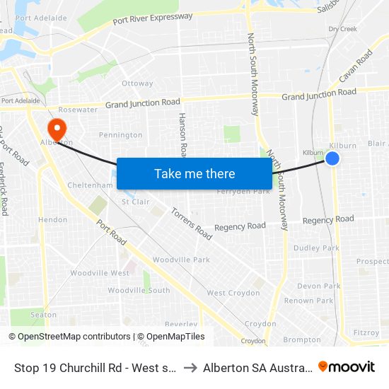 Stop 19 Churchill Rd - West side to Alberton SA Australia map