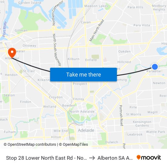 Stop 28 Lower North East Rd - North West side to Alberton SA Australia map