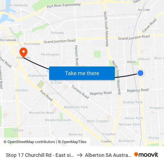 Stop 17 Churchill Rd - East side to Alberton SA Australia map