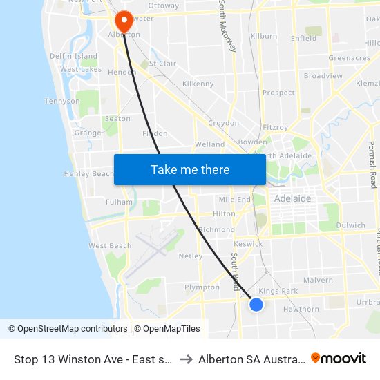 Stop 13 Winston Ave - East side to Alberton SA Australia map