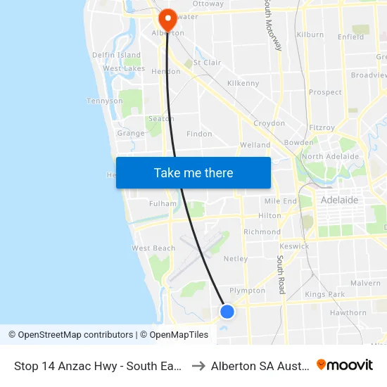 Stop 14 Anzac Hwy - South East side to Alberton SA Australia map