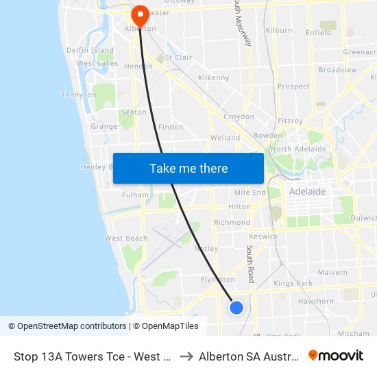 Stop 13A Towers Tce - West side to Alberton SA Australia map