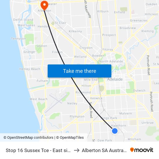 Stop 16 Sussex Tce - East side to Alberton SA Australia map