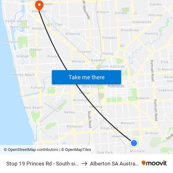 Stop 19 Princes Rd - South side to Alberton SA Australia map