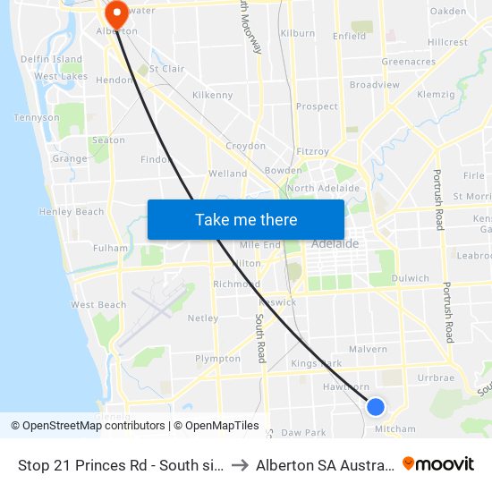Stop 21 Princes Rd - South side to Alberton SA Australia map