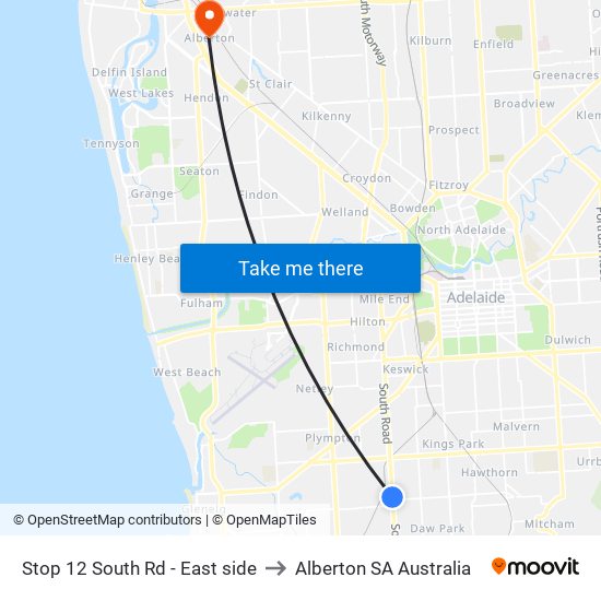 Stop 12 South Rd - East side to Alberton SA Australia map