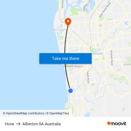 Hove to Alberton SA Australia map