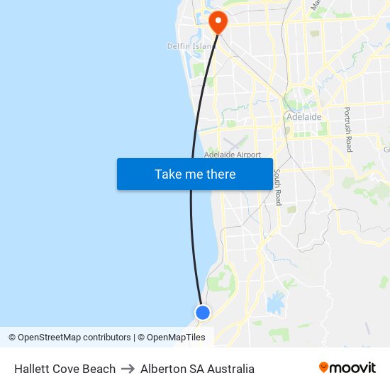 Hallett Cove Beach to Alberton SA Australia map