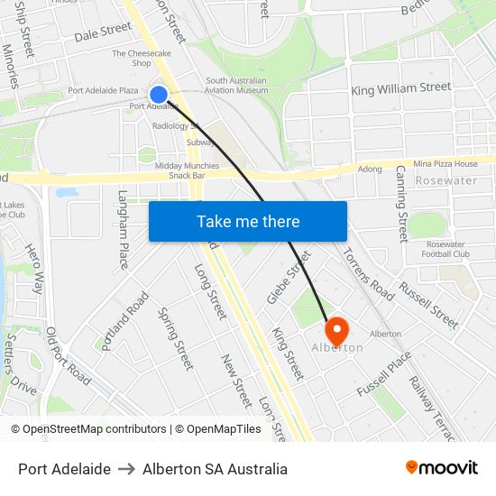 Port Adelaide to Alberton SA Australia map