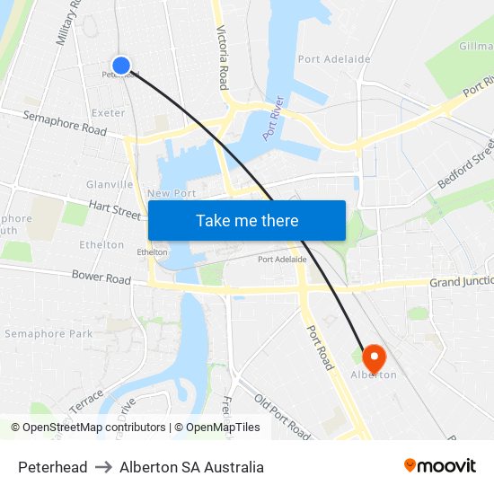 Peterhead to Alberton SA Australia map