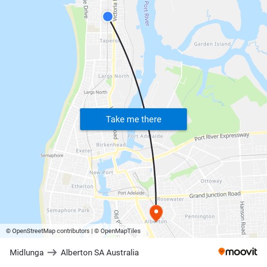 Midlunga to Alberton SA Australia map