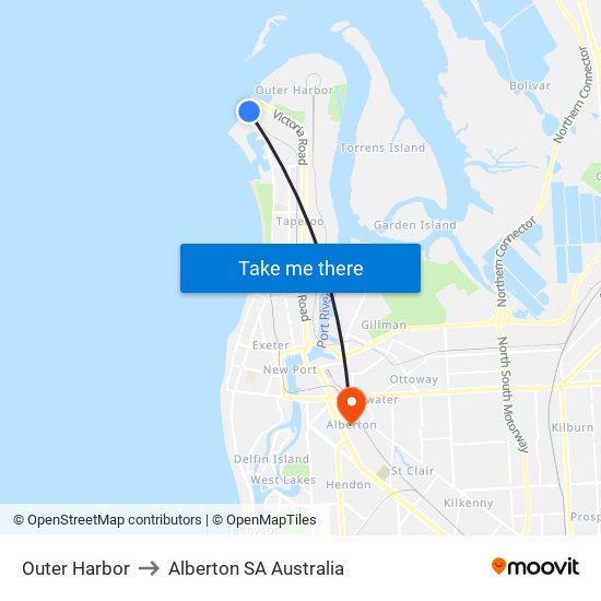 Outer Harbor to Alberton SA Australia map