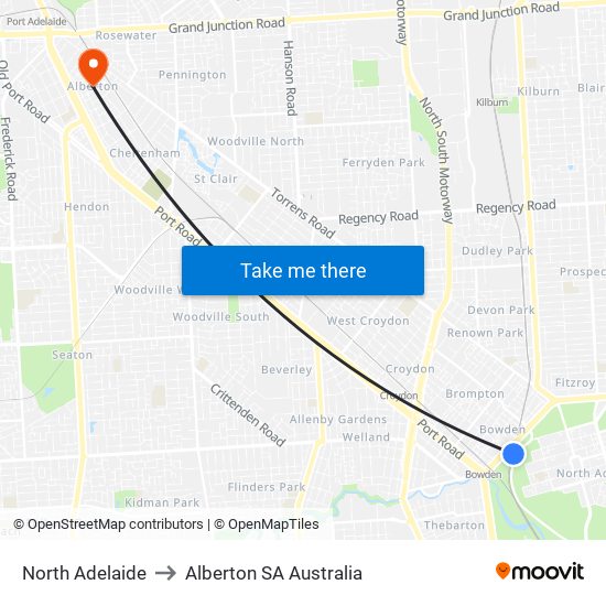 North Adelaide to Alberton SA Australia map