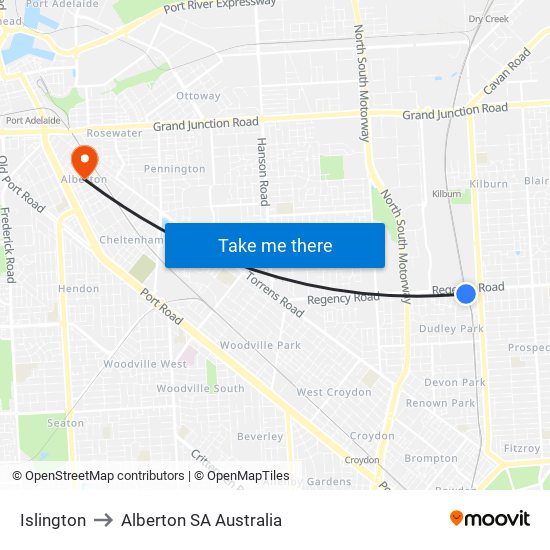 Islington to Alberton SA Australia map