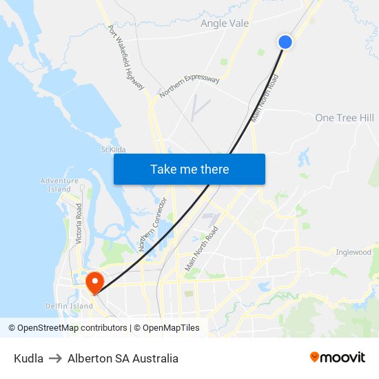 Kudla to Alberton SA Australia map