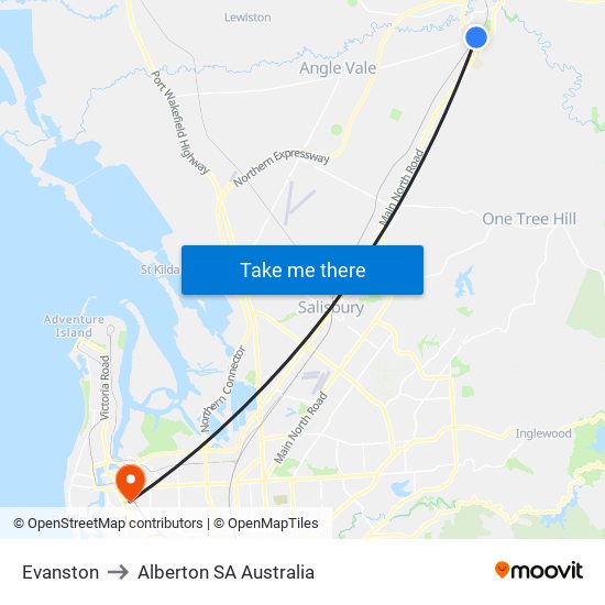 Evanston to Alberton SA Australia map