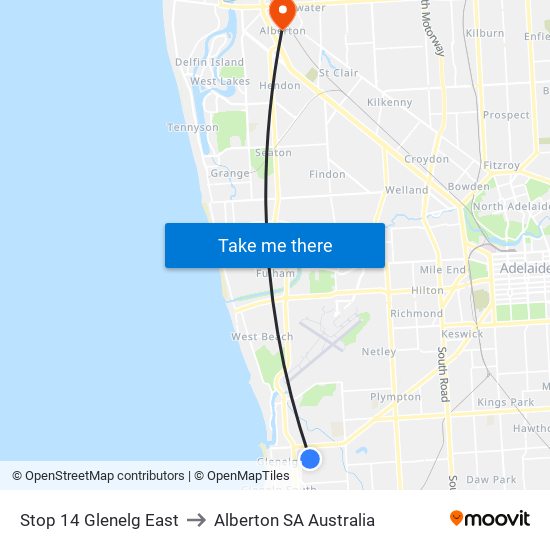 Stop 14 Glenelg East to Alberton SA Australia map