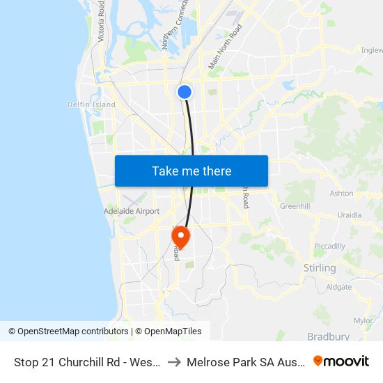 Stop 21 Churchill Rd - West side to Melrose Park SA Australia map