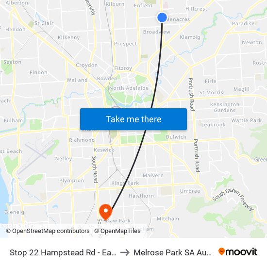 Stop 22 Hampstead Rd - East side to Melrose Park SA Australia map