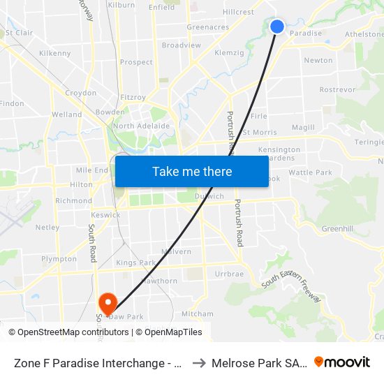Zone F Paradise Interchange - North West side to Melrose Park SA Australia map
