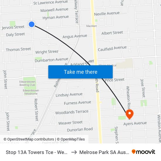 Stop 13A Towers Tce - West side to Melrose Park SA Australia map