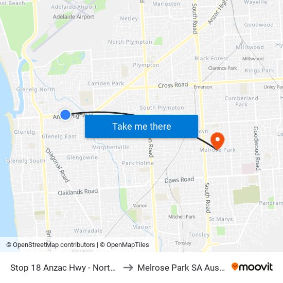 Stop 18 Anzac Hwy - North side to Melrose Park SA Australia map