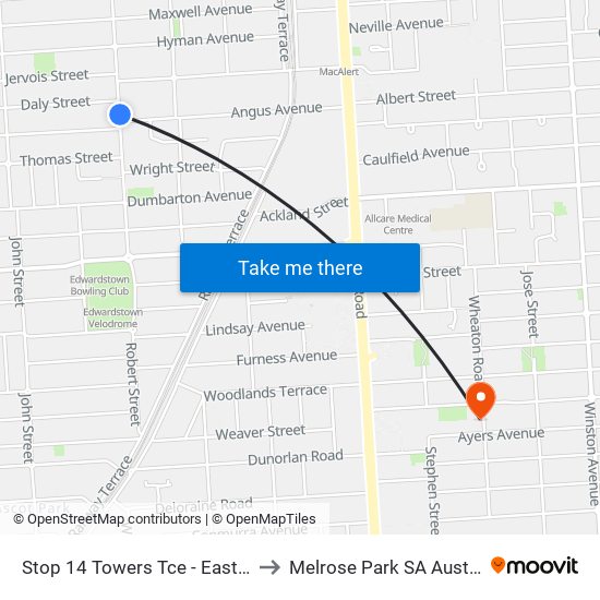 Stop 14 Towers Tce - East side to Melrose Park SA Australia map