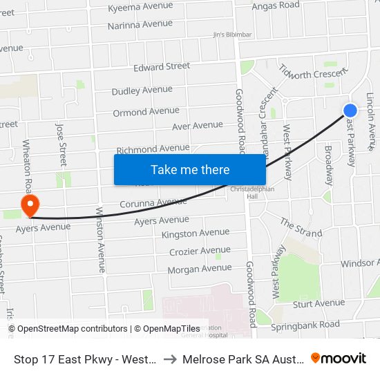 Stop 17 East Pkwy - West side to Melrose Park SA Australia map