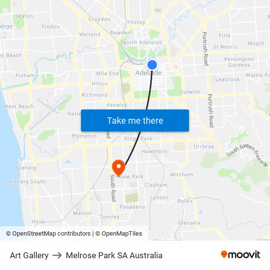 Art Gallery to Melrose Park SA Australia map